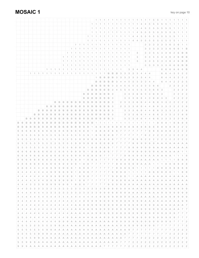 A real grid page from the book: 42 by 56 squares, each with a small grey code